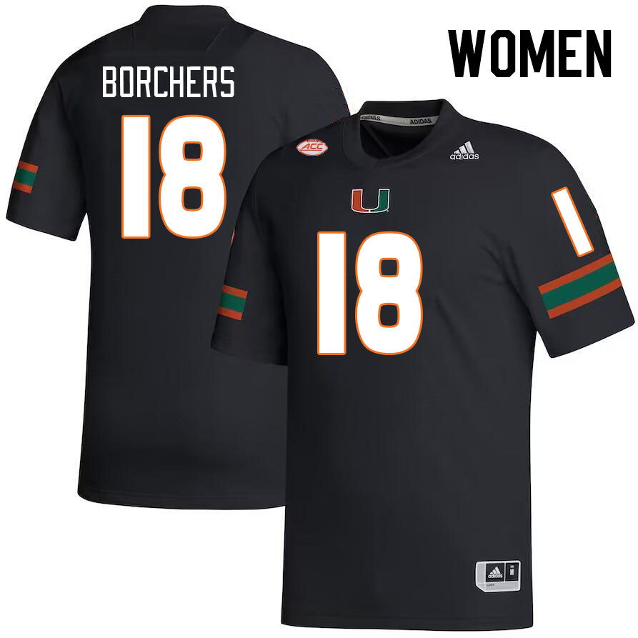 Women #18 Joe Borchers Miami Hurricanes College Football Jerseys Stitched-Black